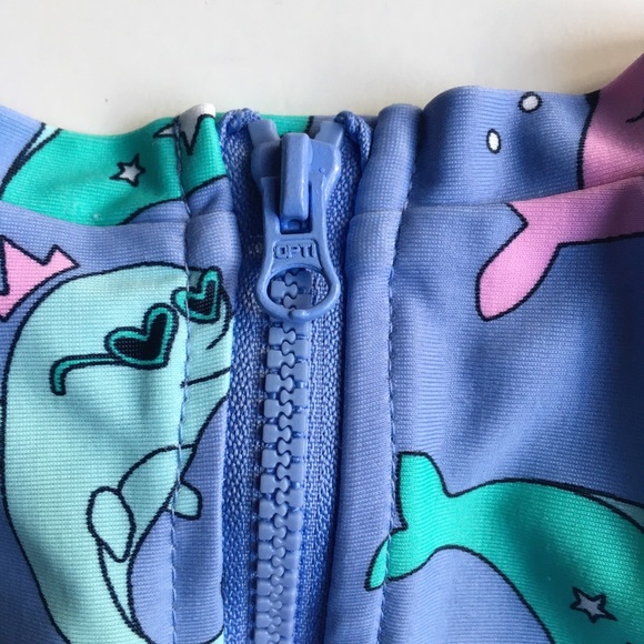 OshKosh B'gosh one piece Swimsuit 6 months long sleeves purple Narwhal shark - Picture 7 of 12